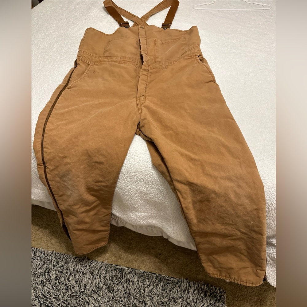 Walls Vtg ZERO-ZONE INSULATED CANVAS DUCK BIB OVERALLS SIDE ZIP Sz L 38-40